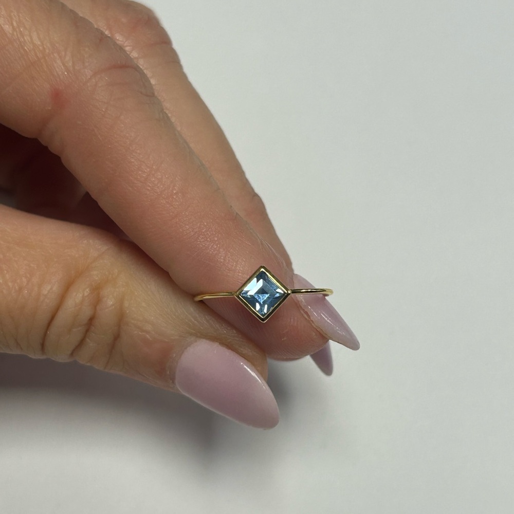 Aqua CZ Yellow Silver Ring Size #7